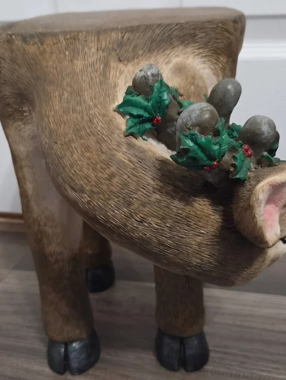 Christmas Deer Sculpted Resin Flat Top Plant Stand Foot Stool Animal Art 11